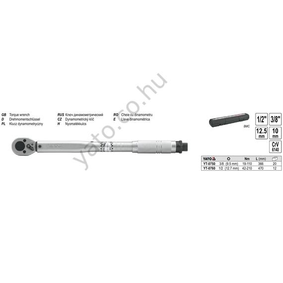 Nyomatékkulcs 3/8" 19-110 Nm YATO