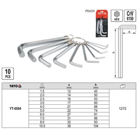 Imbuszkulcs készlet 9 részes hossz. gömbfejű 1,5-10 YATO