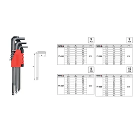 Imbuszkulcs készlet 9 részes gömbfejű (2-10) CrV YATO