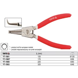 Seegerfogó külső, hajlított, 225 mm
