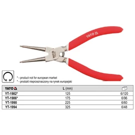 Seegerfogó, belső, egyenes, 225 mm