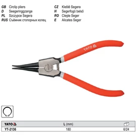 Seegerfogó egyenes külső 180 mm