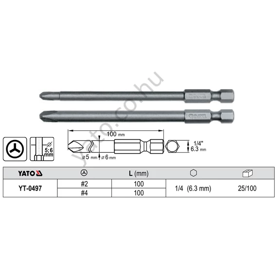 Bithegy #2-#4 1/4"/L=100 mm, 2 db/bliszter YATO