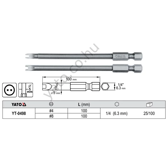 Bithegy #4-#8 1/4"/L=100 mm, 2 db/bliszter YATO