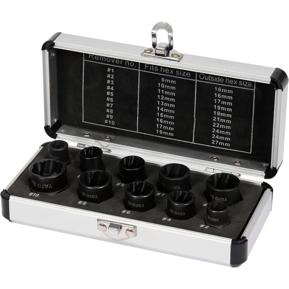 Roncsolt csavarfej leszedő készlet 10 részes 3/8 col 9-19 mm  YT-06031
