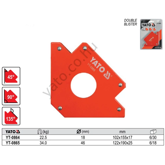 YATO Mágneses hegesztési derékszög 102x155x17 max.: 22,5 kg
