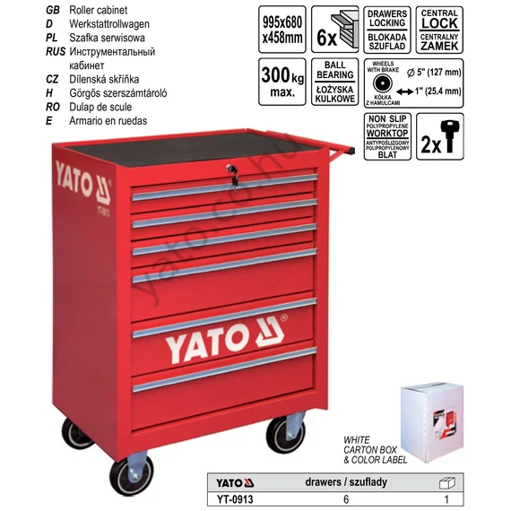YATO 6 fiókos szerszámoskocsi, 995x680x458 mm