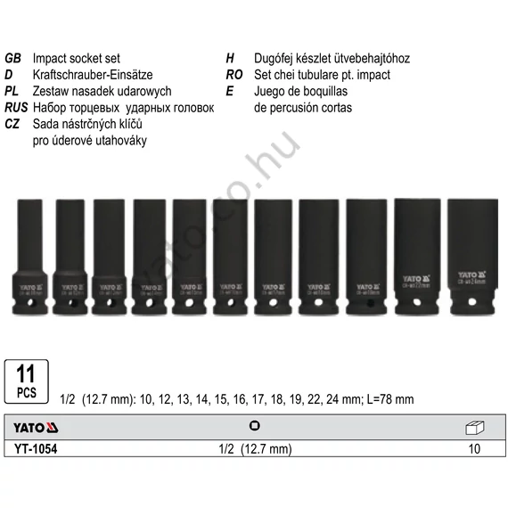 Dugófej készlet ütvebehajtóhoz 1/2" 10-24mm
