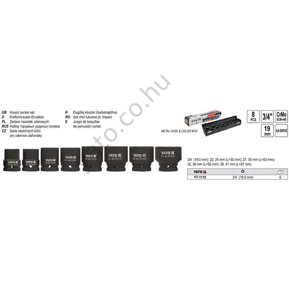 Dugófej készlet ütvebehajtóhoz 3/4" 22-41mm