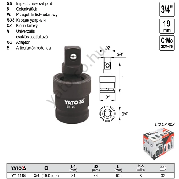 Univerzális csuklós csatlakozó 3/4" 102mm