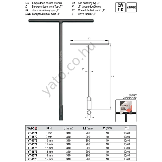 T-kulcs 8x310mm CrV YATO