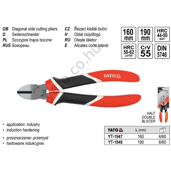 YATO Oldalcsípő fogó CrV 55 160 mm