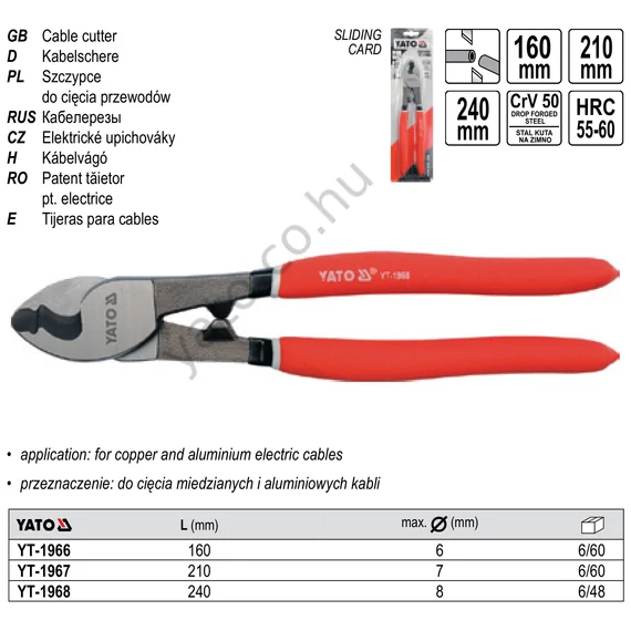 Kábelvágó 210 mm YATO
