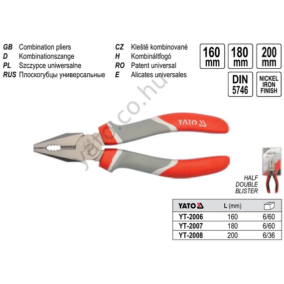 Kombinált fogó 160 mm YATO