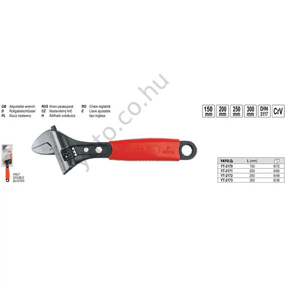 Villáskulcs állítható 210 mm CrV YATO