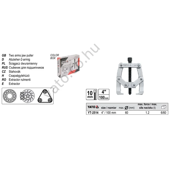 Csapágylehúzó 2 körmös 4"/100 mm 60 mm YATO
