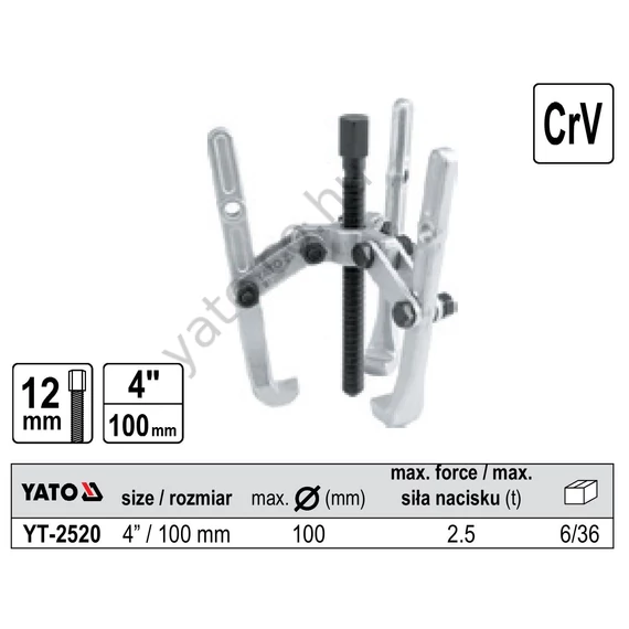 Csapágylehúzó 3 körmös,100 mm CrV YATO