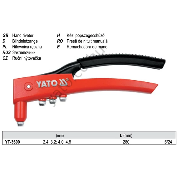 YATO Popszegecshúzó fogó ø 2,4-4,8 mm 280 mm