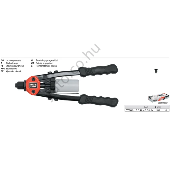 Popszegecsfogó karos CrMo pofa 330 mm (3,2-6,4) YATO