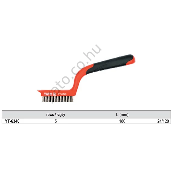 Drótkefe 5 soros rozsdamentes 180 mm YATO