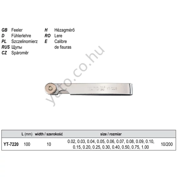 Hézagmérő 17 lapos (0,02 mm - 1,00 mm) 100mm YATO