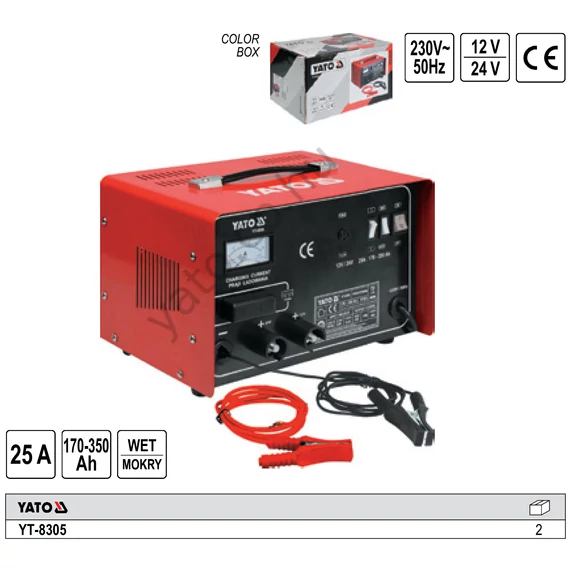 YATO Akkumulátor töltő 12-24V 25A 170-350Ah